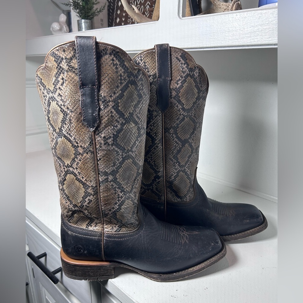 Ariat Exotic Print Cowboy Boots Women’s 10B Snakeskin Look Western Leather - Picture 2 of 8